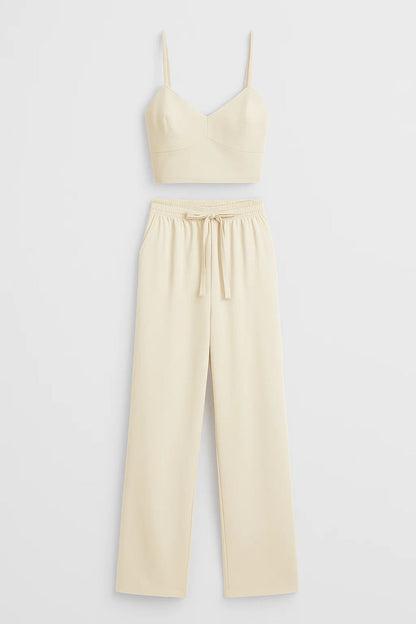 Ensemble Décontracté avec Top à Bretelles et Pantalon Large | Confort Quotidien | Crème Doux