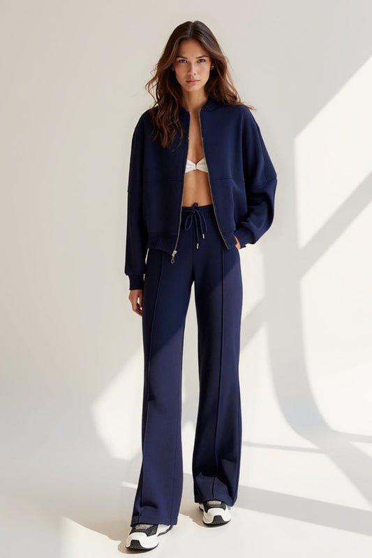 Ensemble Décontracté avec Veste Zippée et Pantalon Large | Deux Pièces | Confort Sportif