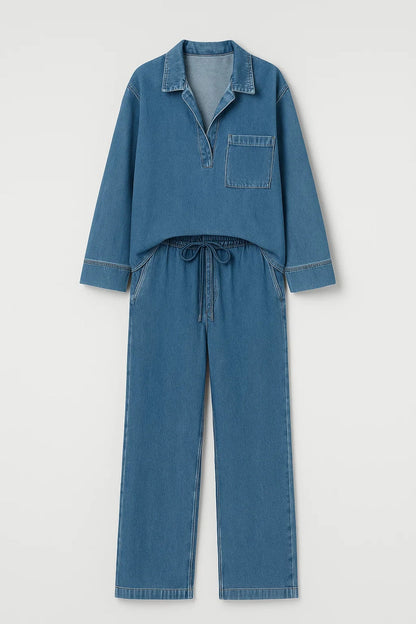 Ensemble Détente | Ensemble pantalon ample et haut col V | Léger et Respirant