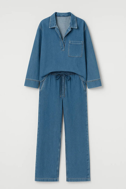 Ensemble Détente | Ensemble pantalon ample et haut col V | Léger et Respirant