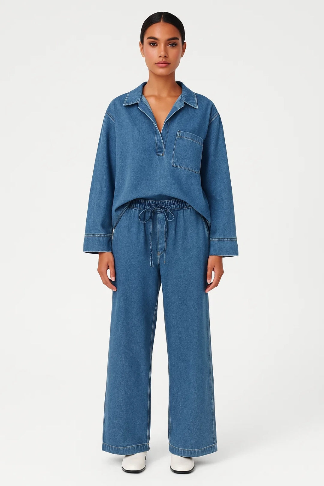 Ensemble Détente | Ensemble pantalon ample et haut col V | Léger et Respirant