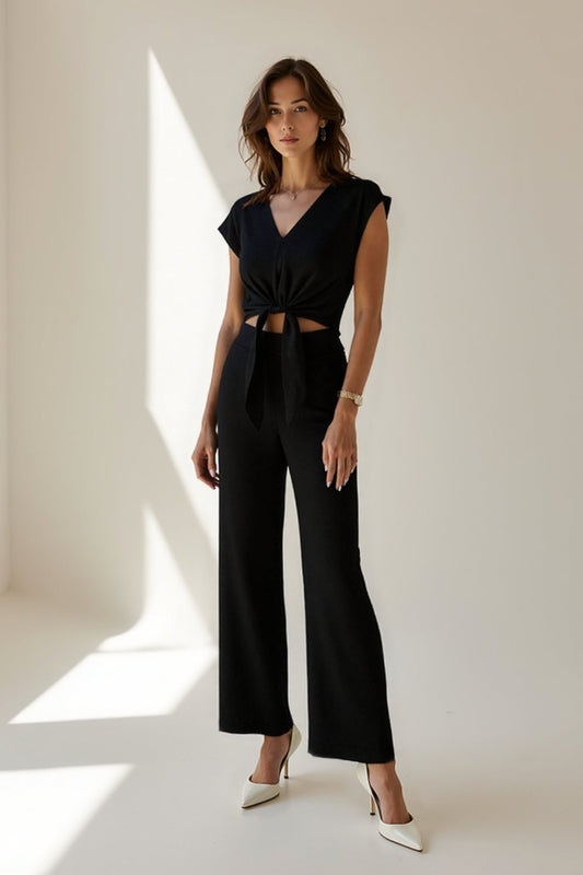 Ensemble Deux Pièces avec Haut à Nouer et Pantalon Taille Haute | Élégant et Moderne | Noir