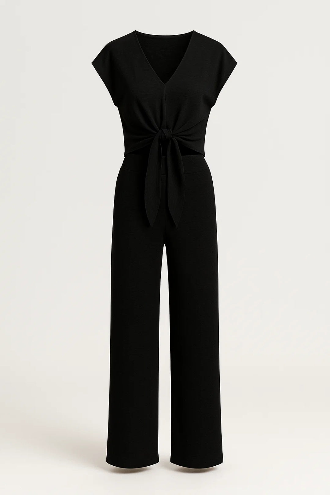 Ensemble Deux Pièces avec Haut à Nouer et Pantalon Taille Haute | Élégant et Moderne | Noir