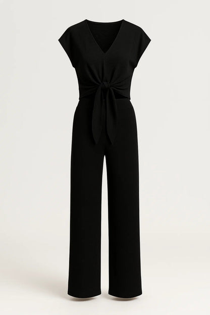 Ensemble Deux Pièces avec Haut à Nouer et Pantalon Taille Haute | Élégant et Moderne | Noir