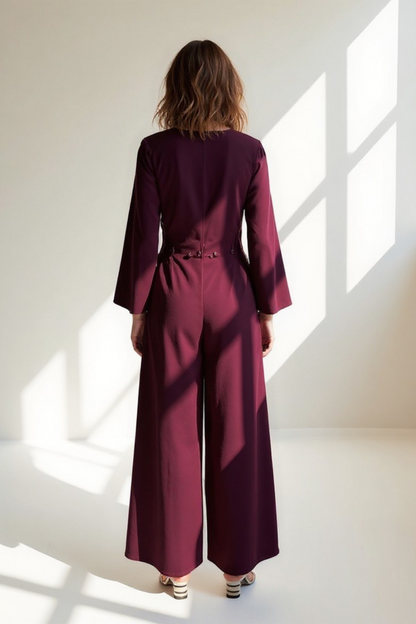Ensemble Femme | Veste Longue Boutonnée | Pantalon Large Fluide
