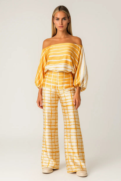 Ensemble Femme - Top Épaules Dénudées et Pantalon Évasé | Été