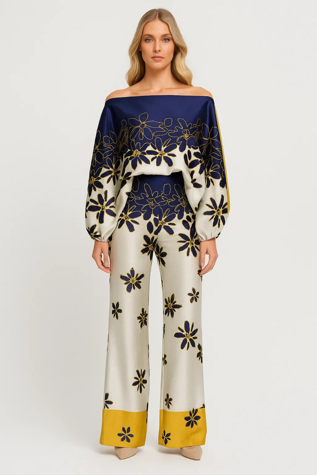 Ensemble Femme - Top Épaules Dénudées et Pantalon Évasé | Été