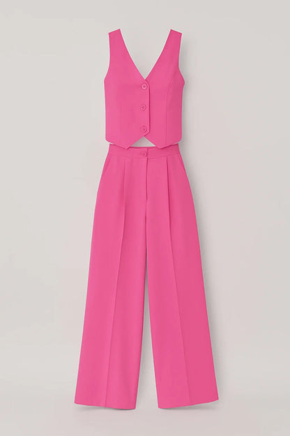 Ensemble Gilet Sans Manches et Pantalon Large | Style Tailleur Moderne | Élégance Chic