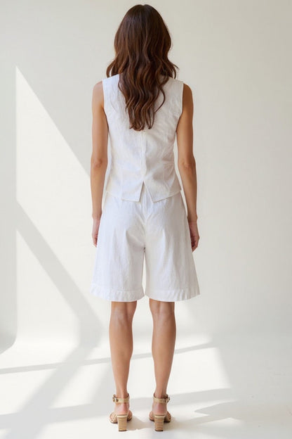 Ensemble Gilet Sans Manches et Short Long | Blanc | Élégant et Estival