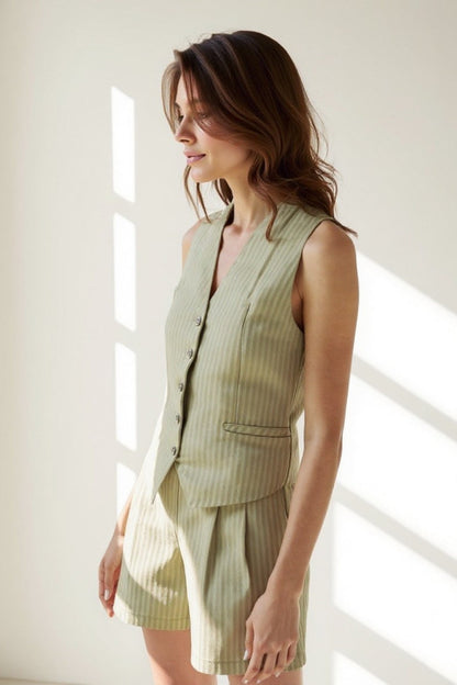 Ensemble Gilet et Short à Rayures | Lin Coton | Léger et Structuré