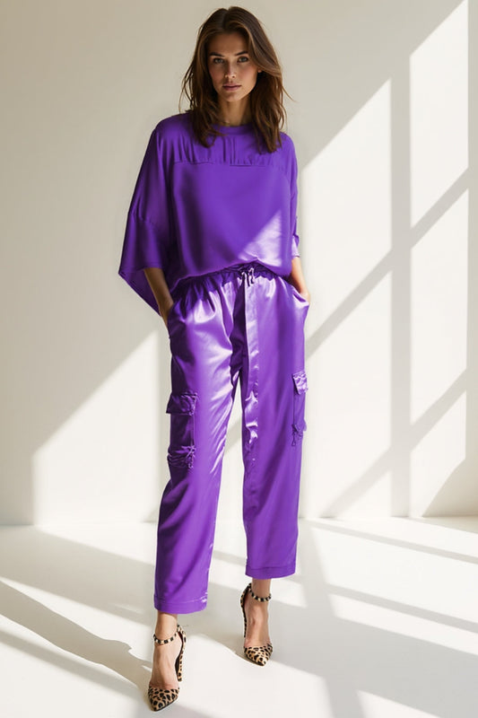 Ensemble Haut Ample et Pantalon Cargo Satiné | Chic et Décontracté
