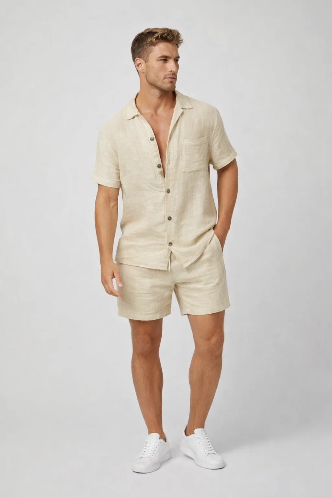 Ensemble Homme - Chemise et Short Assortis Col Cubain | Été