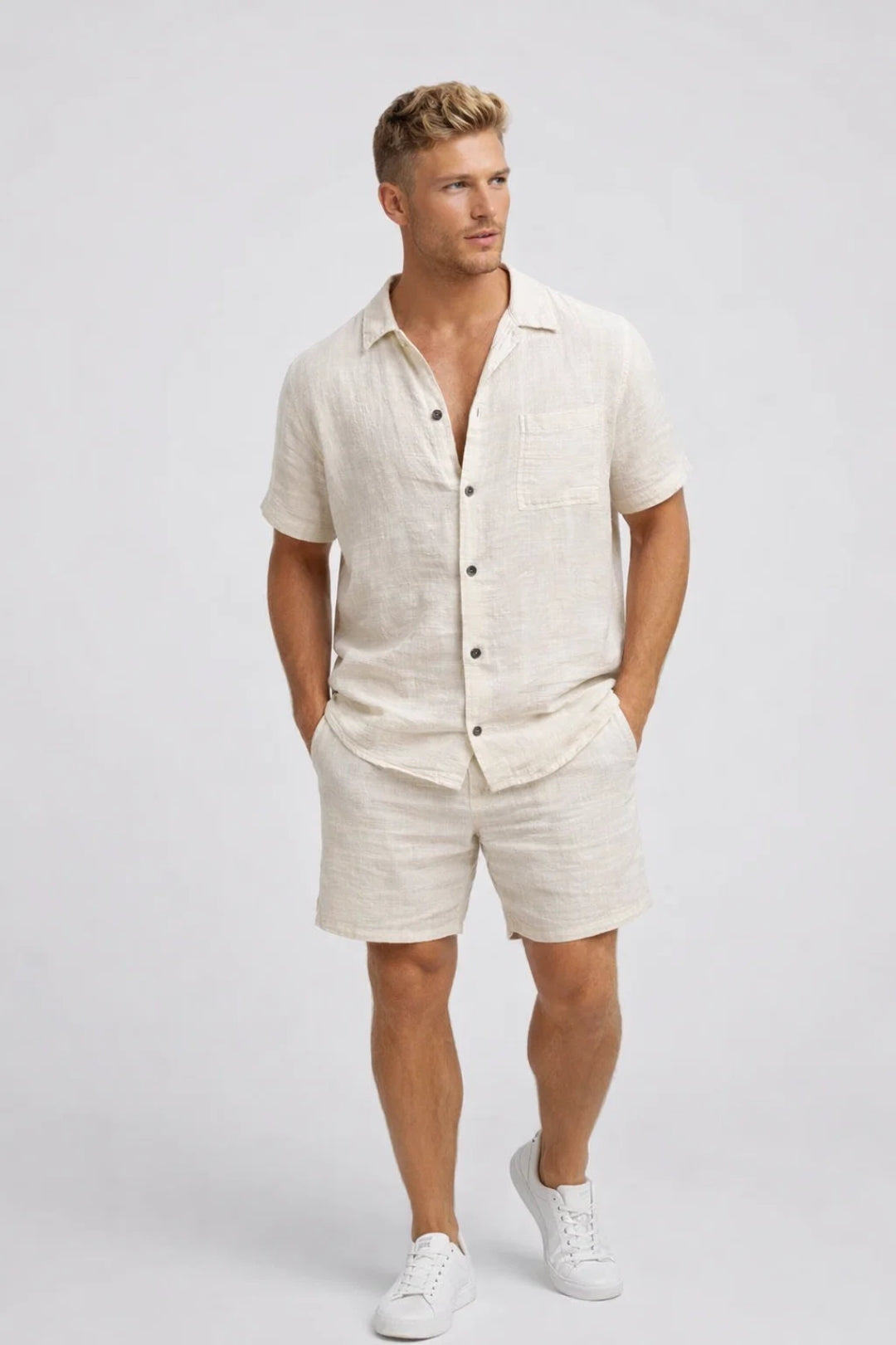 Ensemble Homme - Chemise et Short Assortis Col Cubain | Été