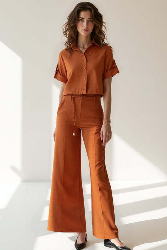 Ensemble Lin Deux Pièces | Look Estival Décontracté | Coupe Large et Élégante