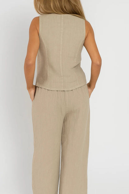 Ensemble Lin Femme | Gilet Cintré et Pantalon Large | Léger et Naturel