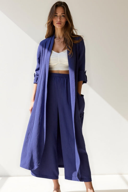 Ensemble Long Kimono et Pantalon | Deux Pièces Fluides | Style Décontracté Chic