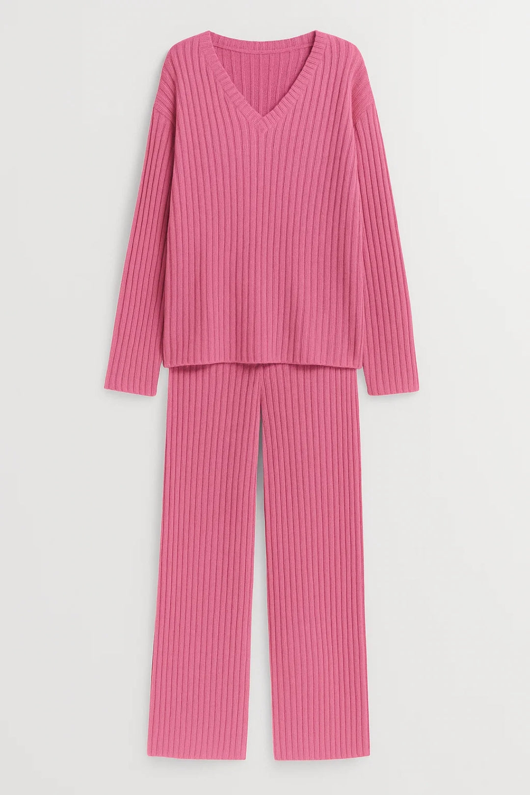 Ensemble Loungewear Côtelé | Haut à Col V et Pantalon Ample | Léger et Respirant