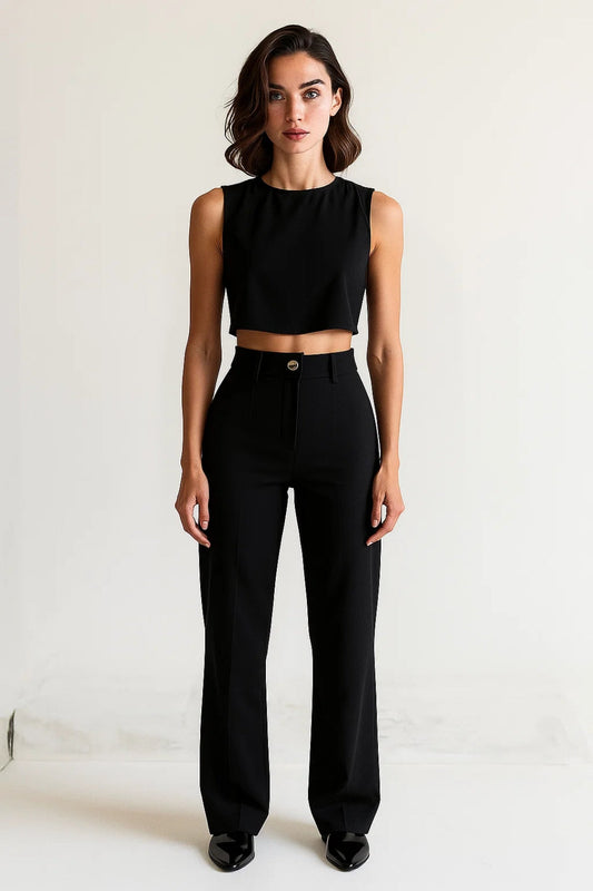 Ensemble Pantalon Taille Haute et Haut Court Sans Manches | Noir | Moderne et Élégant