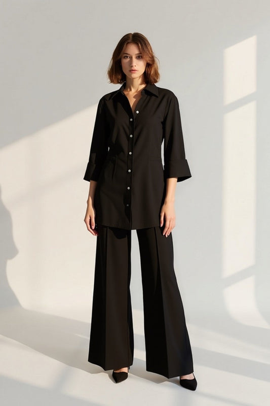 Ensemble Pantalon et Chemise Longue | Noir | Élégant et Confortable