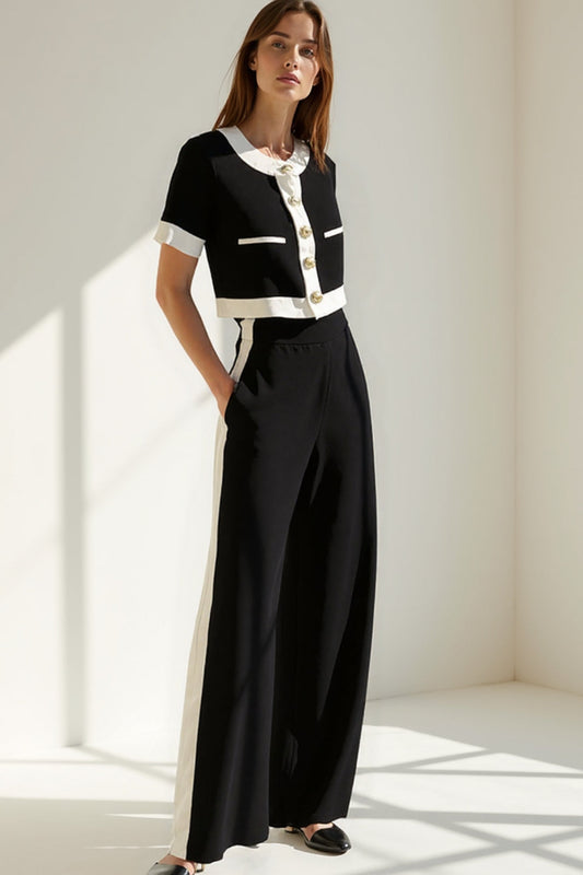 Ensemble Pantalon et Veste Courte | Noir et Blanc | Chic et Élégant