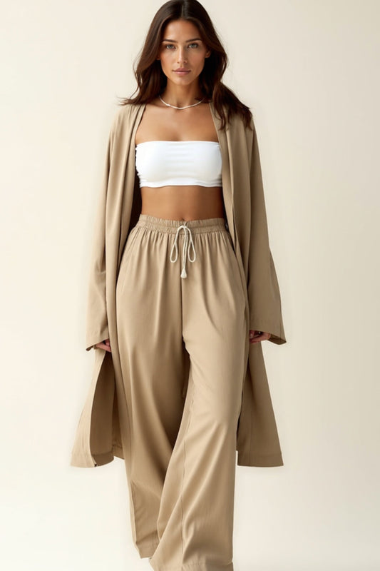 Ensemble Pantalon et Veste Longue | Style Décontracté | Beige Polyvalent