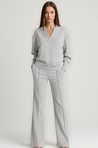 Ensemble Pull Col V et Pantalon Large | Maille Douce | Confort Décontracté