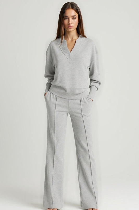 Ensemble Pull Col V et Pantalon Large | Maille Douce | Confort Décontracté
