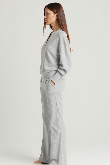 Ensemble Pull Col V et Pantalon Large | Maille Douce | Confort Décontracté