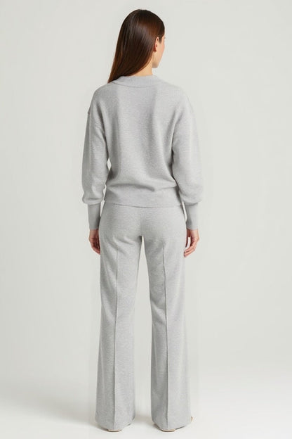 Ensemble Pull Col V et Pantalon Large | Maille Douce | Confort Décontracté