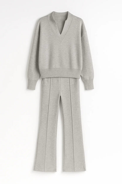 Ensemble Pull Col V et Pantalon Large | Maille Douce | Confort Décontracté