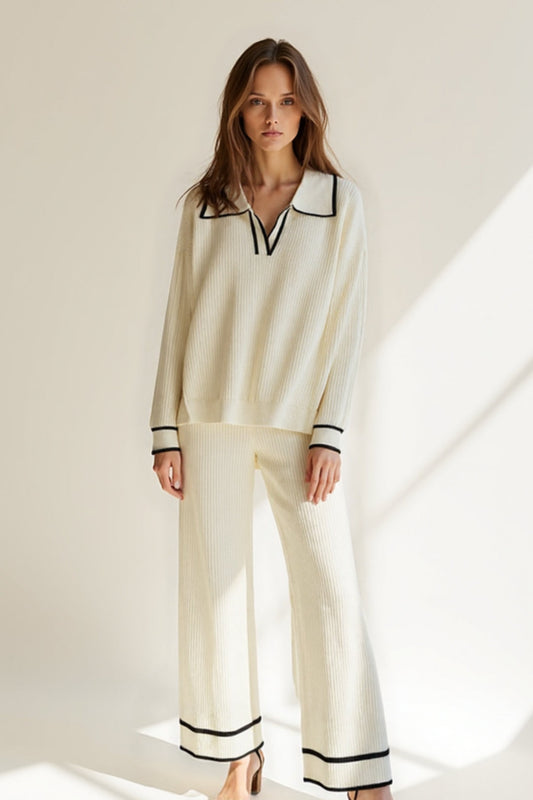 Ensemble Pull et Pantalon | Maille Côtelée | Élégant et Confortable