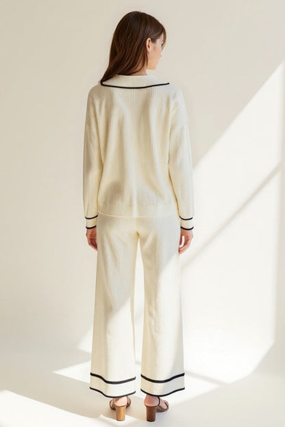 Ensemble Pull et Pantalon | Maille Côtelée | Élégant et Confortable