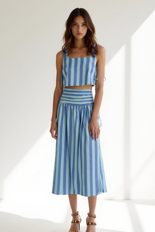 Ensemble Rayé Deux Pièces | Haut Court & Jupe Longue | Style Estival Coloré