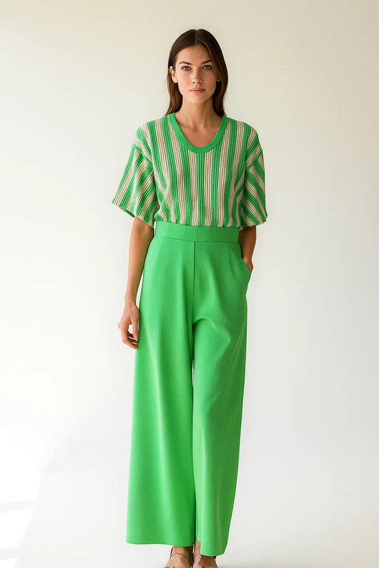 Ensemble Rayé avec Pantalon Large | Deux Pièces | Élégance Décontractée