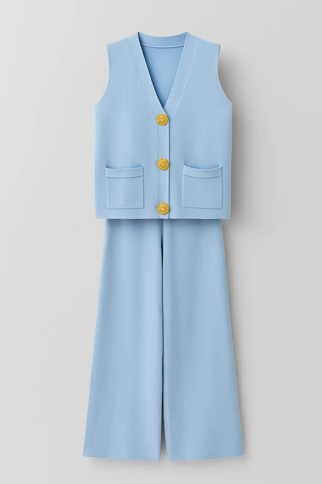 Ensemble Sans Manches Chic | Gilet Boutonné et Pantalon Large | Léger et Respirant