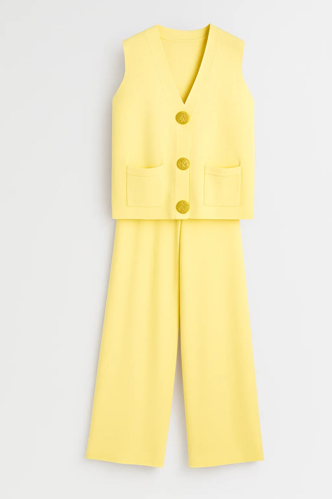 Ensemble Sans Manches Chic | Gilet Boutonné et Pantalon Large | Léger et Respirant