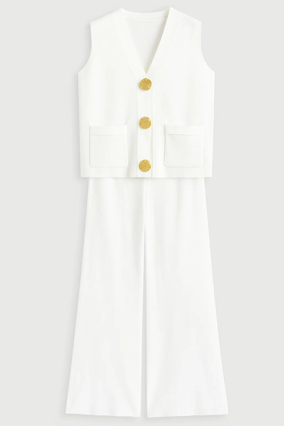 Ensemble Sans Manches Chic | Gilet Boutonné et Pantalon Large | Léger et Respirant
