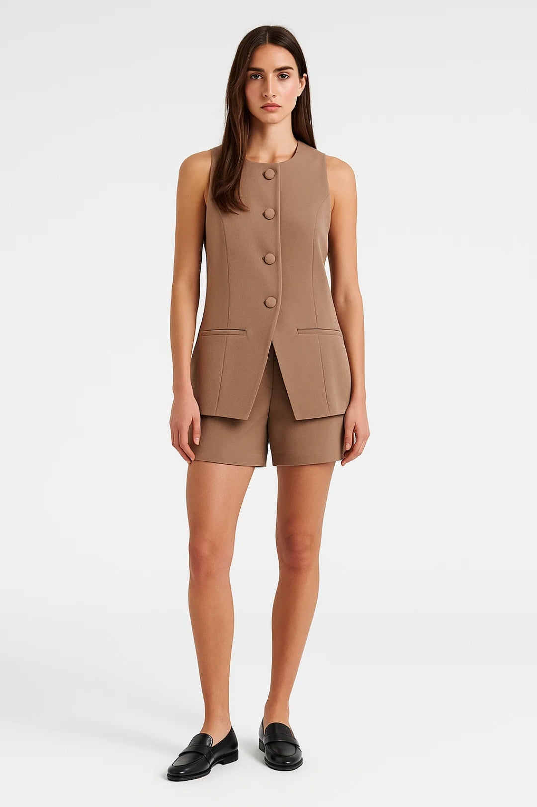 Ensemble Sans Manches Femme | Gilet Long et Short Coordonnés | Léger et Structuré