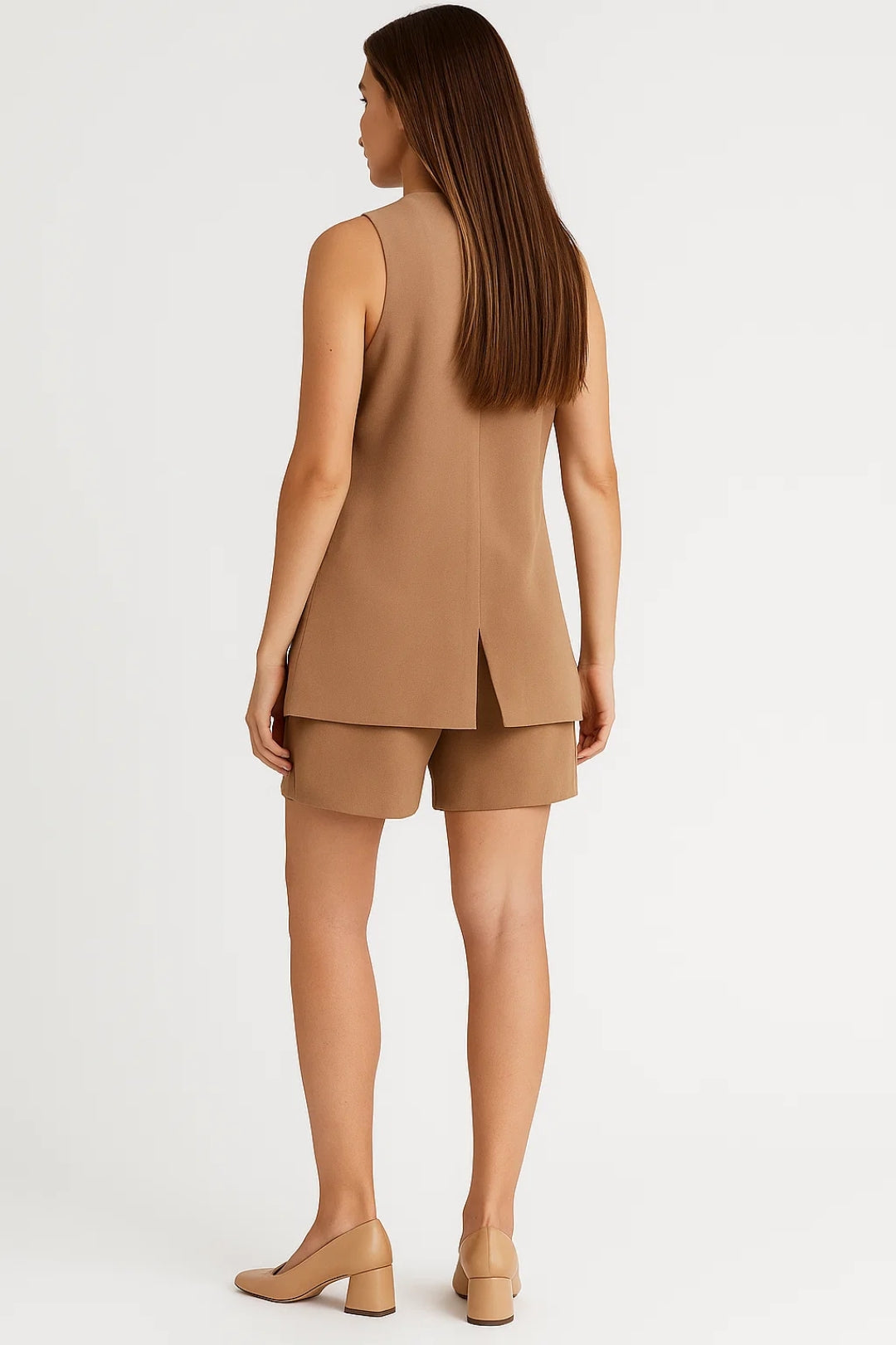 Ensemble Sans Manches Femme | Gilet Long et Short Coordonnés | Léger et Structuré