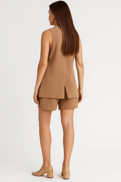 Ensemble Sans Manches Femme | Gilet Long et Short Coordonnés | Léger et Structuré