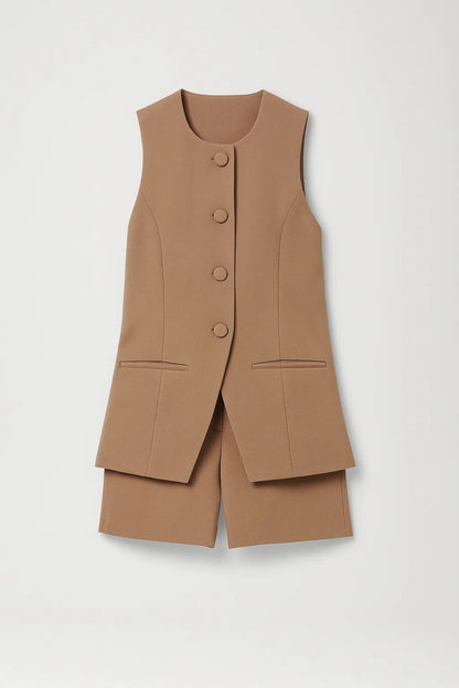 Ensemble Sans Manches Femme | Gilet Long et Short Coordonnés | Léger et Structuré