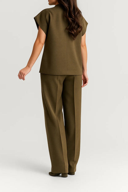 Ensemble Tailleur Moderne Femme | Haut Sans Manches Boutonné et Pantalon Droit | Structuré et Élégant
