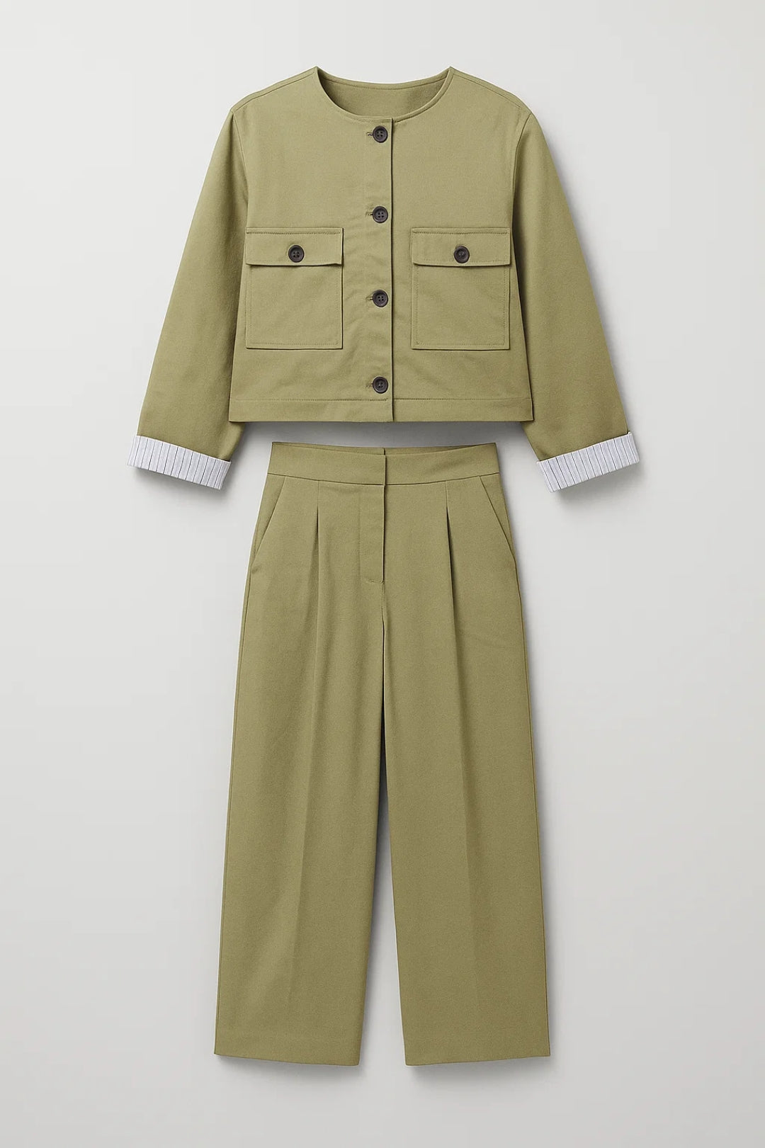 Ensemble Tailleur Moderne Femme | Veste Courte à Boutons et Pantalon Taille Haute | Léger et Respirant