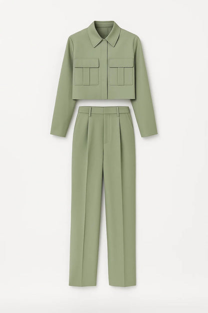 Ensemble Tailleur Moderne | Veste Courte et Pantalon Taille Haute | Léger et Respirant