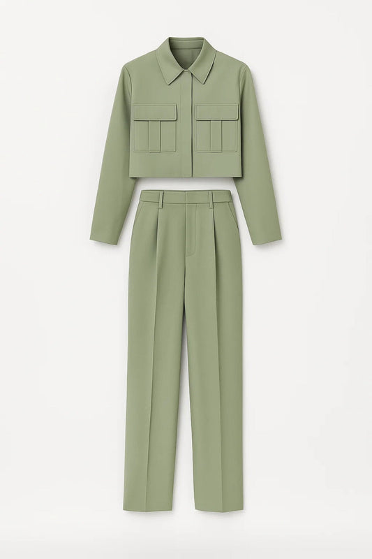 Ensemble Tailleur Moderne | Veste Courte et Pantalon Taille Haute | Léger et Respirant