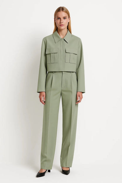 Ensemble Tailleur Moderne | Veste Courte et Pantalon Taille Haute | Léger et Respirant