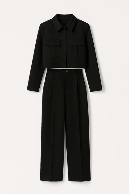 Ensemble Tailleur Moderne | Veste Courte et Pantalon Taille Haute | Léger et Respirant
