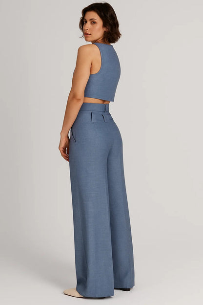 Ensemble Tailleur Sans Manches Femme | Haut Croisé Ceinturé et Pantalon Large | Moderne et Structuré