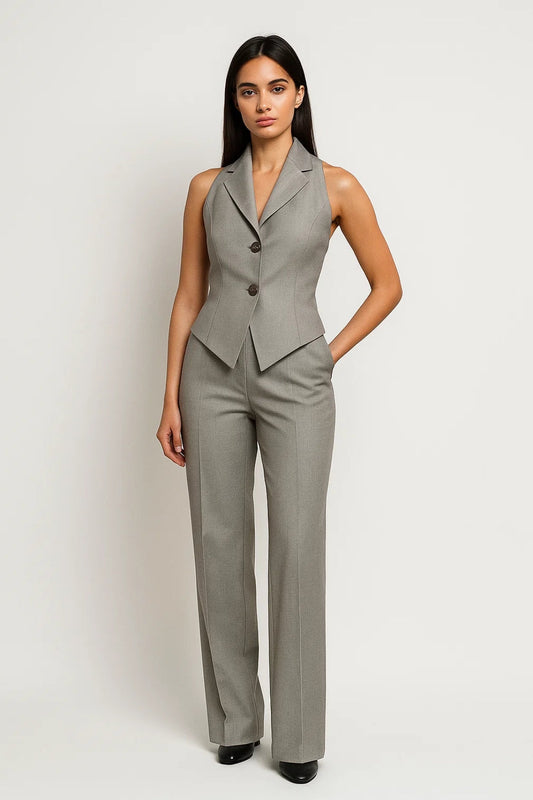 Ensemble Tailleur Sans Manches | Gilet Cintré et Pantalon | Élégance Structurée