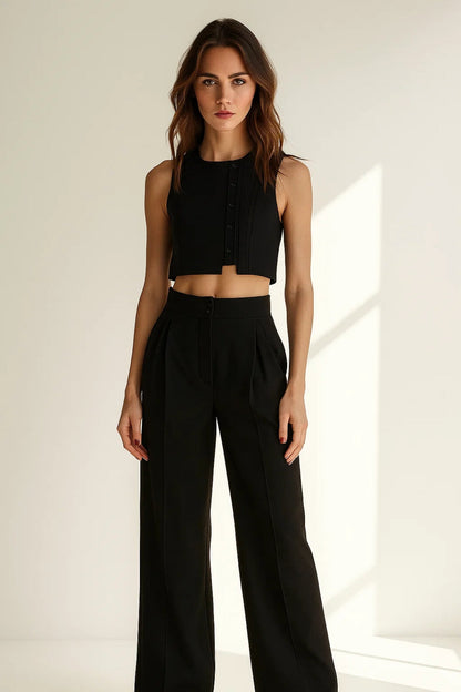 Ensemble Top Court et Pantalon Large | Coupe Moderne | Élégance Décontractée